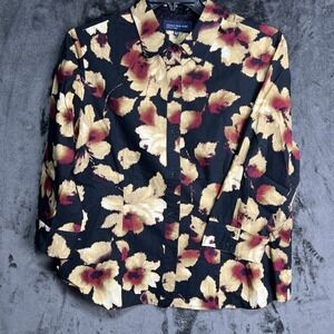 JONES NEW YORK BLOUSE Top SIZE XL Signature 3/4 SLEEVE BUTTON DOWN Floral Print.